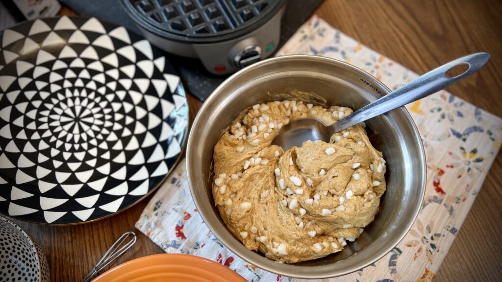 Begian Waffle dough with pearl sugar